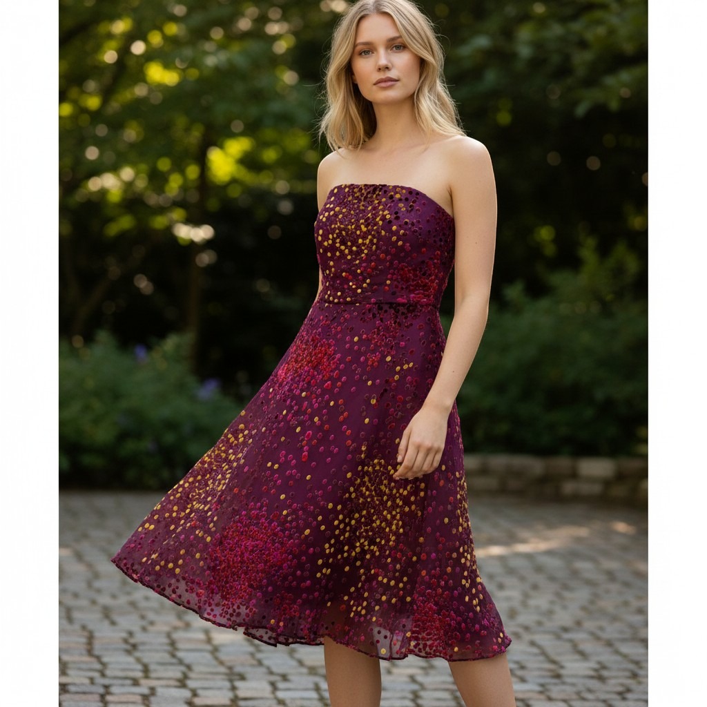 Luly Yang Couture Burnout Velvet Strapless Fit & Flare Cocktail Dress Polka Dot